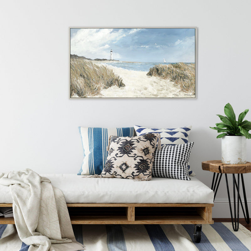"Lighthouse Dunes" Framed Canvas Art