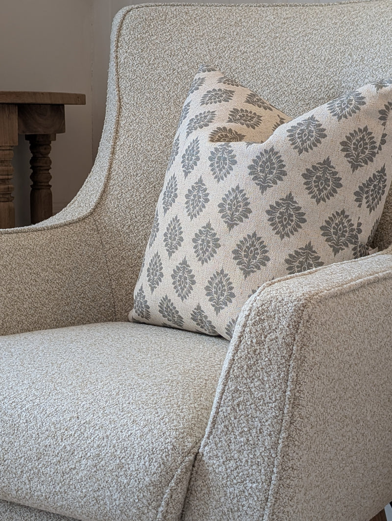 Button Back Bobby Armchair - Taupe Chenille