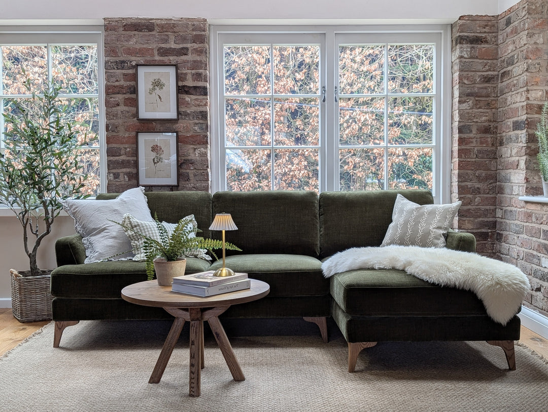 Charlie Three Seat Chaise Sofa Right - Forest Green