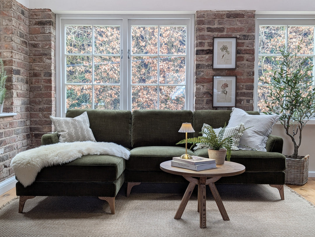 Charlie Three Seat Chaise Sofa Left - Forest Green