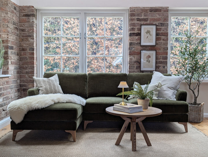Charlie Three Seat Chaise Sofa Left - Forest Green