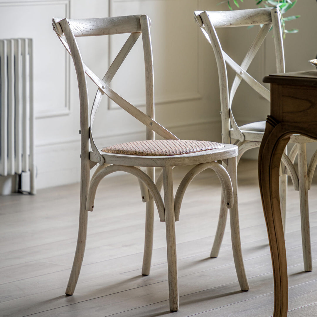 Cafe Crossback Dining Chair (Set of Two) - White / Rattan
