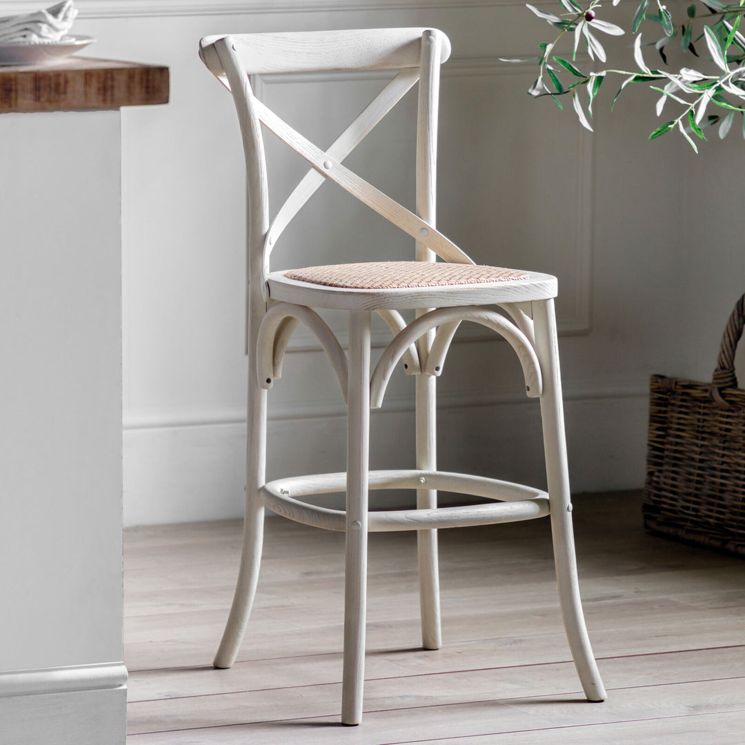 Cafe Crossback Barstool Rattan White (Set of Two)