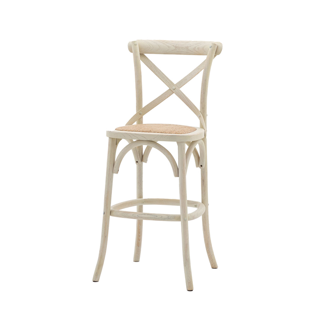 Cafe Crossback Barstool Rattan White (Set of Two)
