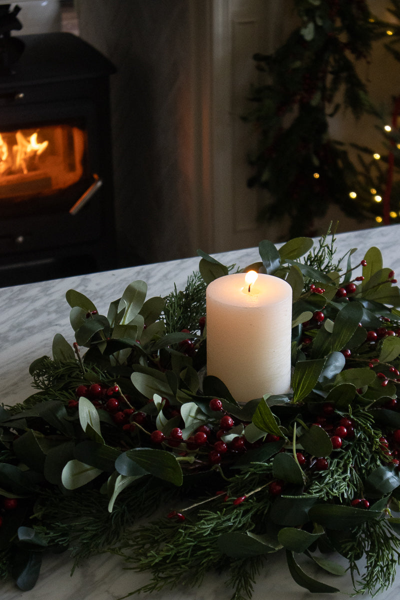 Olive Leaf and Red Berry Wreath Small