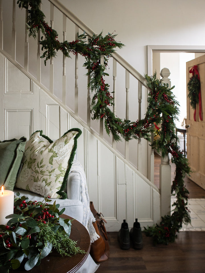 Real Touch Cypress, Olive Leaf and Red Berry Garland (183cm)