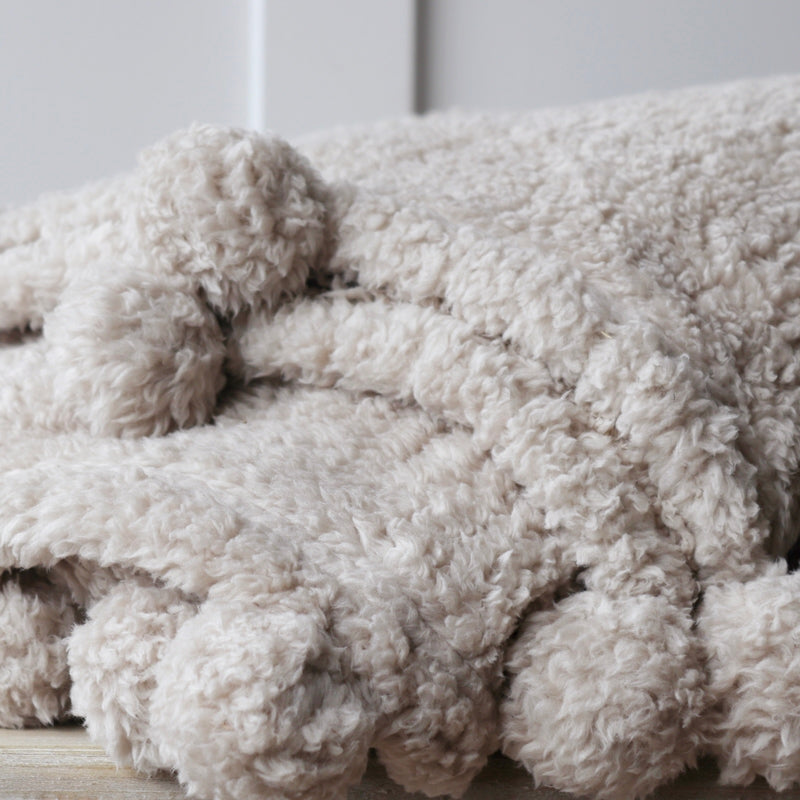 Cosy Pom Pom Throw - Linen