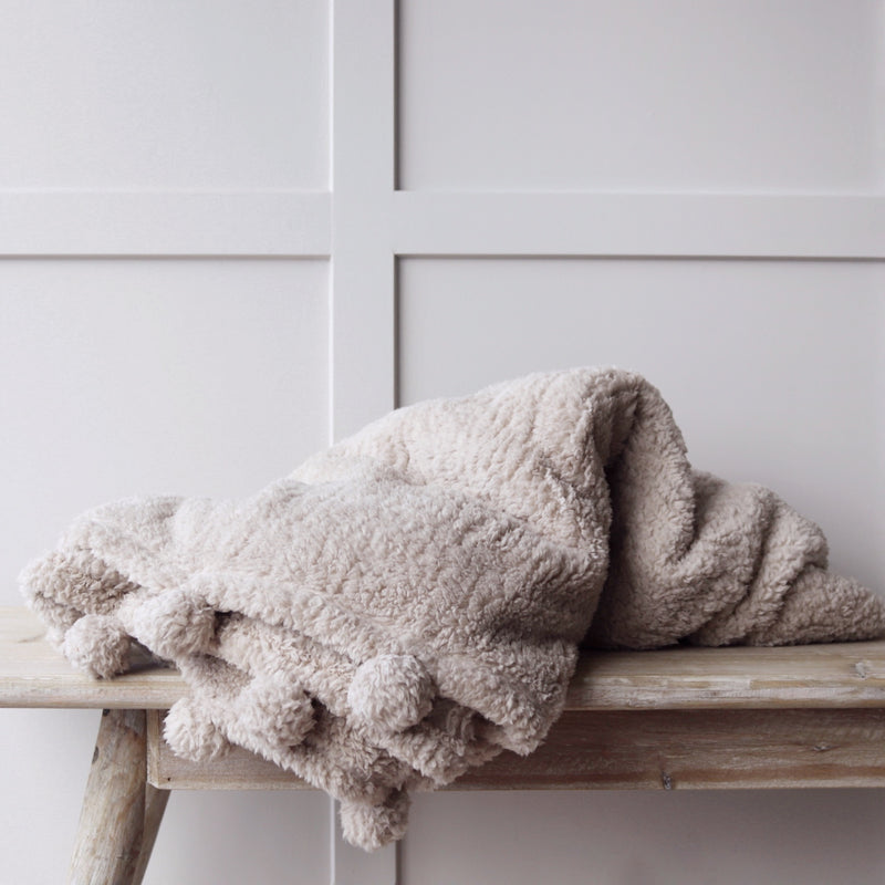 Cosy Pom Pom Throw - Linen