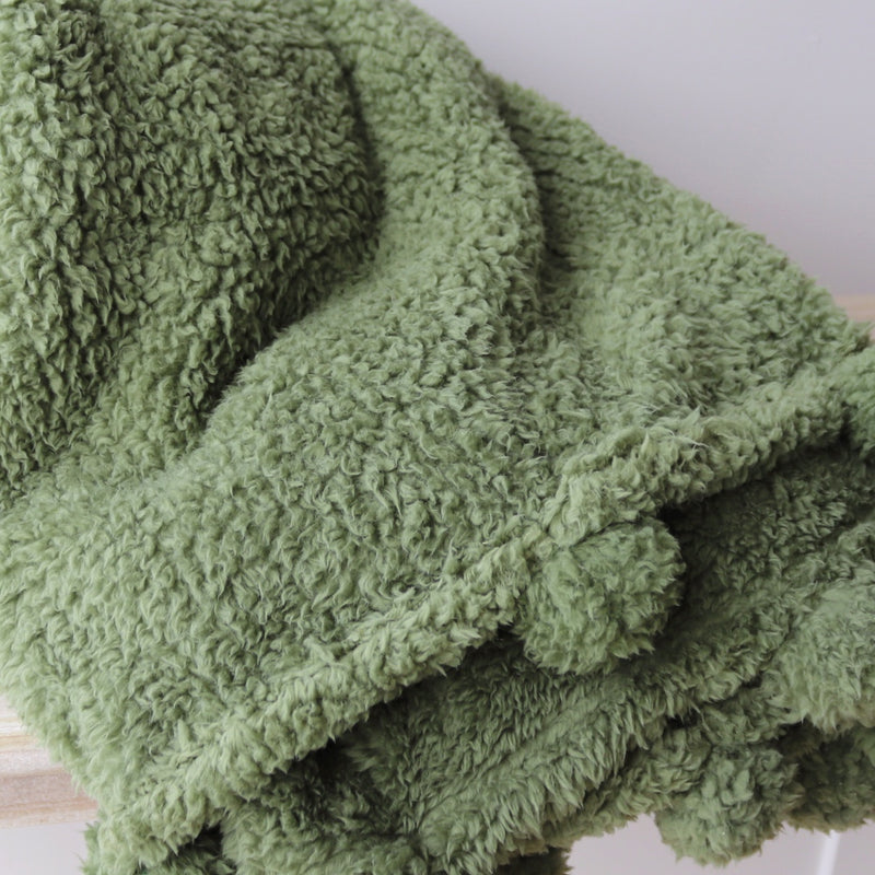 Cosy Pom Pom Throw - Olive