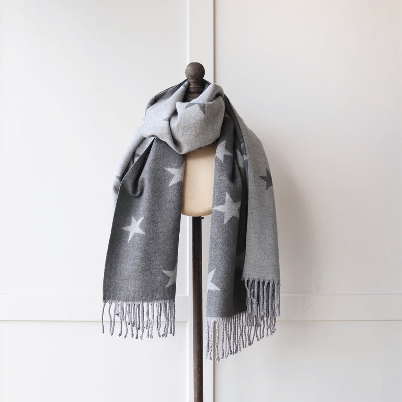 Reversible Cashmere Mix Star Scarf - Grey