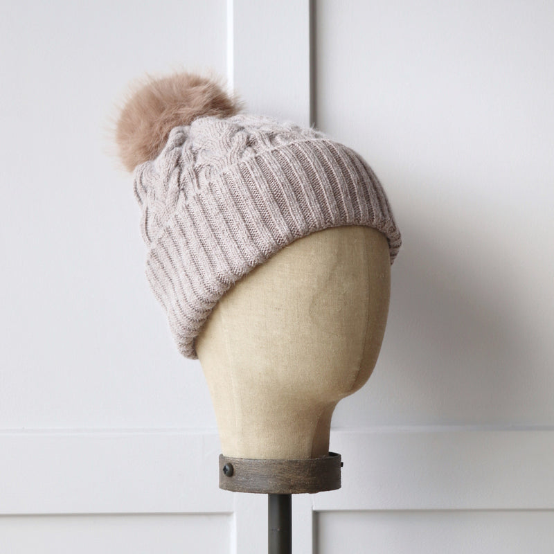 Cable Knit Bobble Hat - Latte