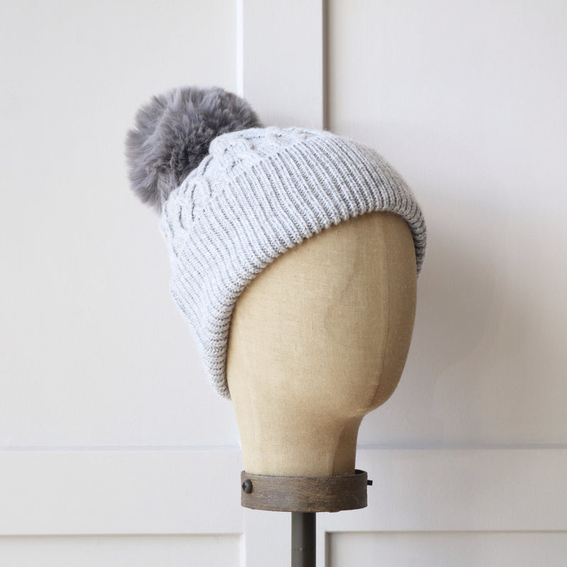 Cable Knit Bobble Hat - Dove