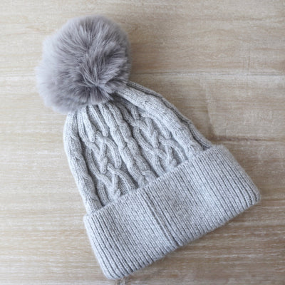 Cable Knit Bobble Hat - Dove