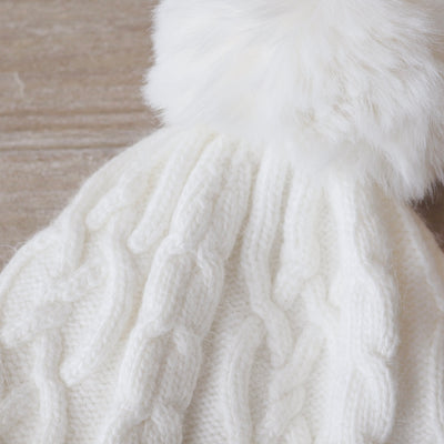 Cable Knit Bobble Hat - Winter White