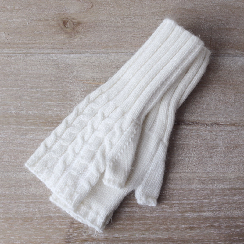 Fingerless Cable Knit Gloves - Winter White