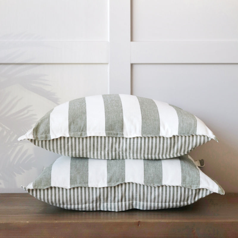 Hayle Cotton Stripe Indoor/Outdoor Cushion - Moss