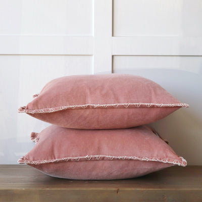Stitch Velvet Cushion - Coral