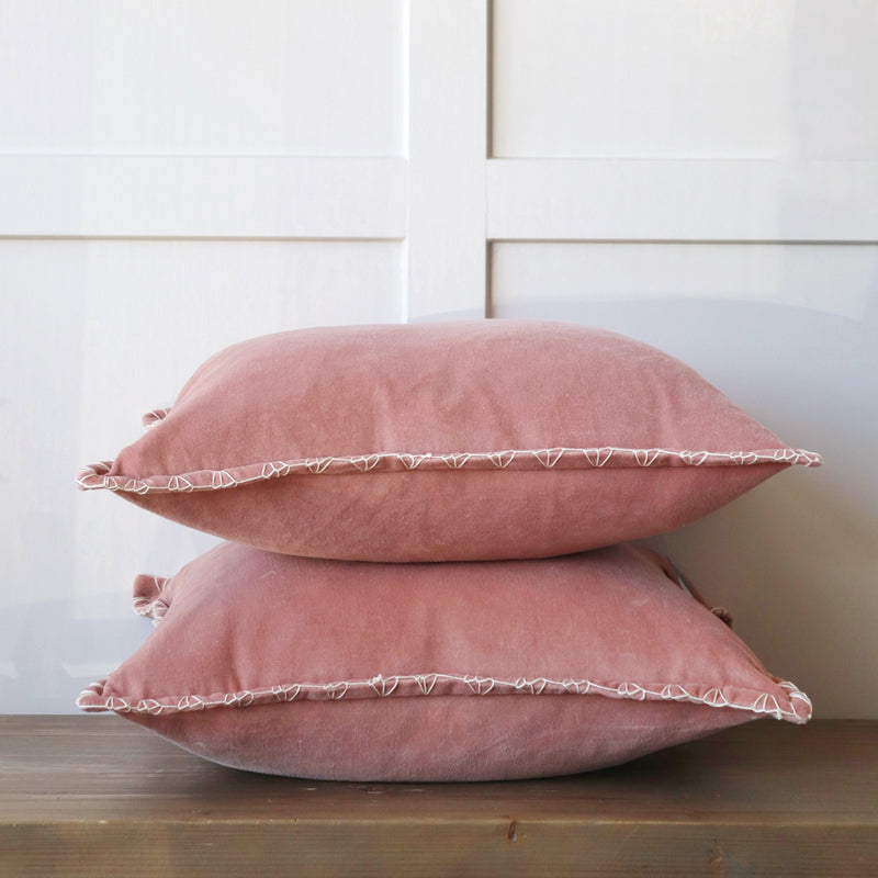 Stitch Velvet Cushion - Coral