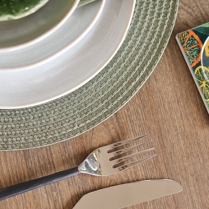 Circular Ribbed Placemat Set of Four - Olive