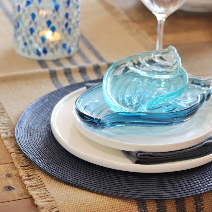 Circular Ribbed Placemat Set of Four - Slate Blue