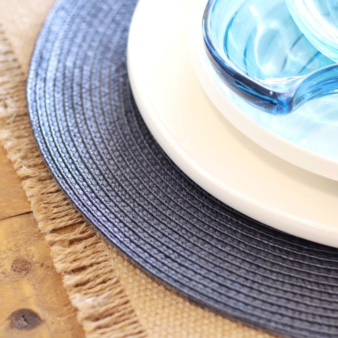 Circular Ribbed Placemat Set of Four - Slate Blue