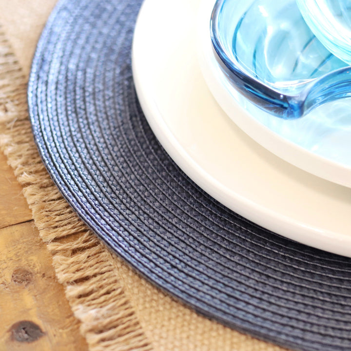 Circular Ribbed Placemat Set of Four - Slate Blue