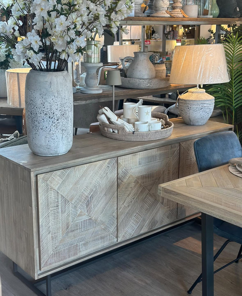 Macey Acacia Wood Three Door Sideboard