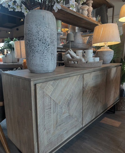 Macey Acacia Wood Three Door Sideboard