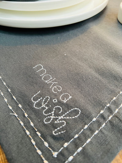 'Make a Wish' Embroidered Table Runner - Charcoal