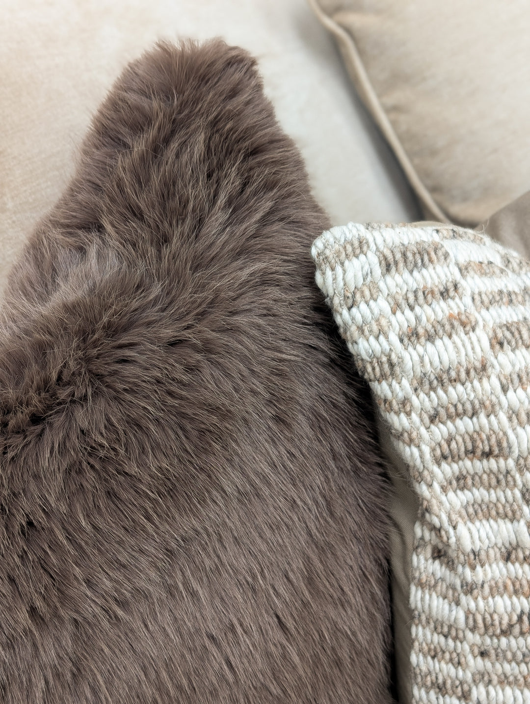 Foxy Faux Fur Cushion - Chocolate Brown