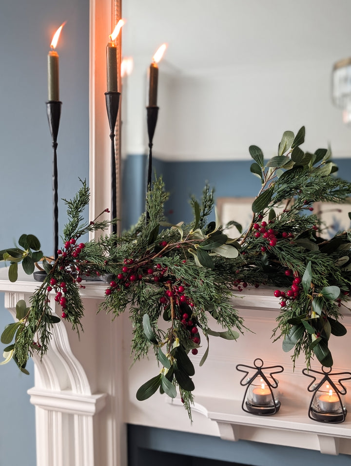 Real Touch Cypress, Olive Leaf and Red Berry Garland (183cm)