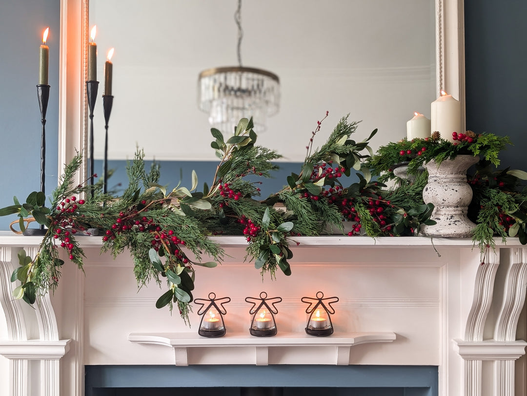 Real Touch Cypress, Olive Leaf and Red Berry Garland (183cm)