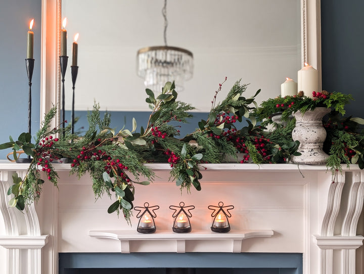 Real Touch Cypress, Olive Leaf and Red Berry Garland (183cm)