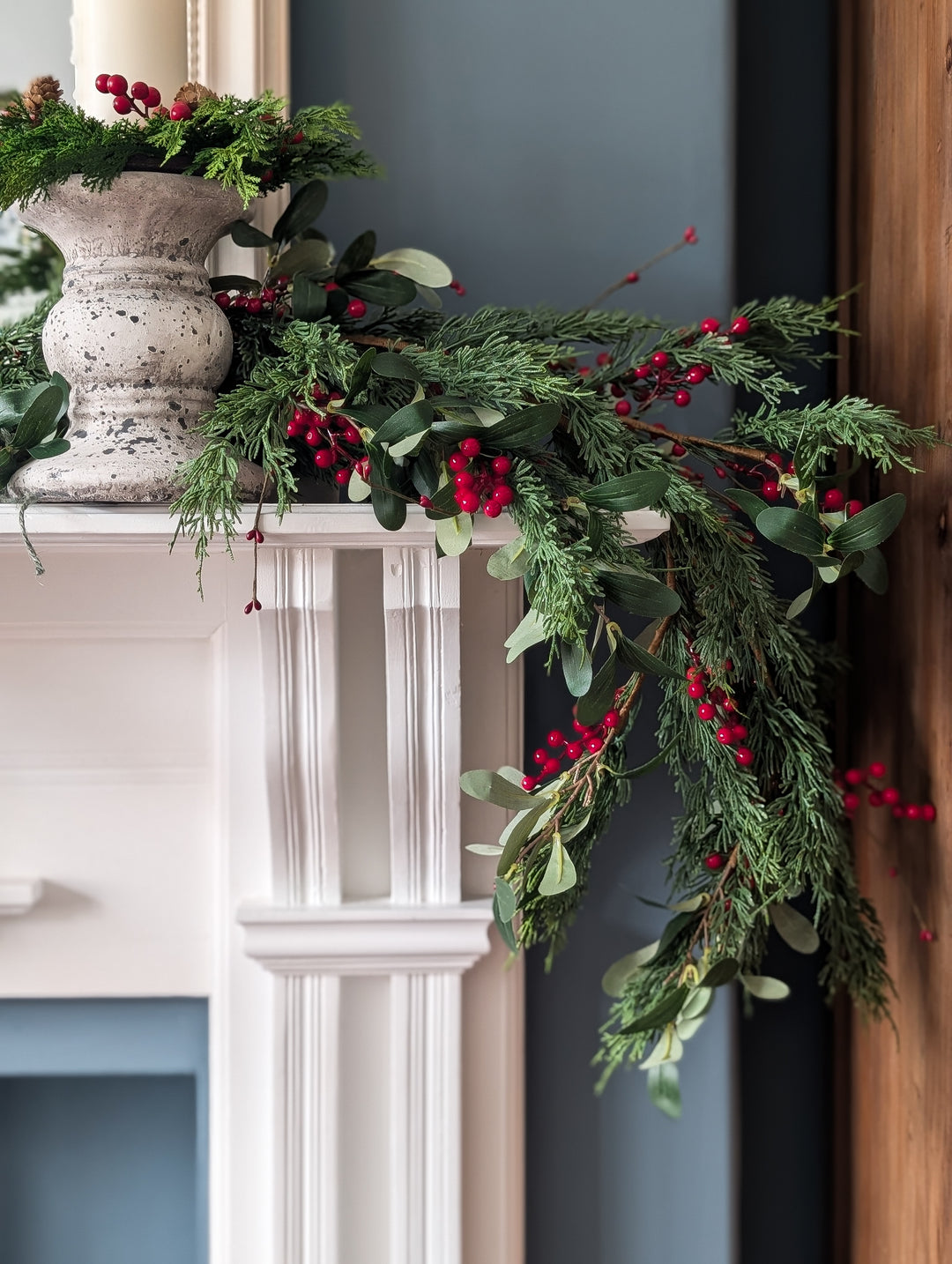 Real Touch Cypress, Olive Leaf and Red Berry Garland (183cm)