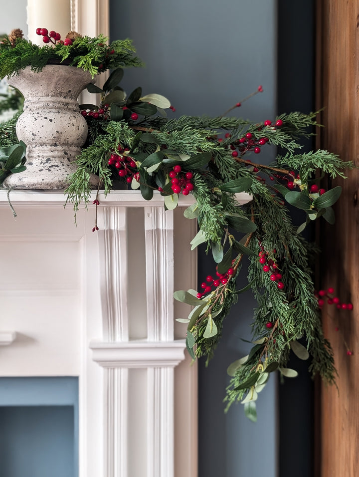 Real Touch Cypress, Olive Leaf and Red Berry Garland (183cm)