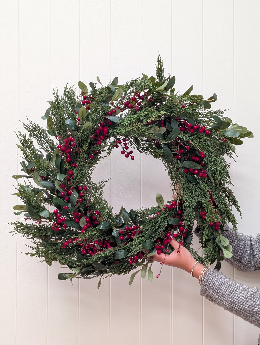 Olive Leaf and Red Berry Wreath Large