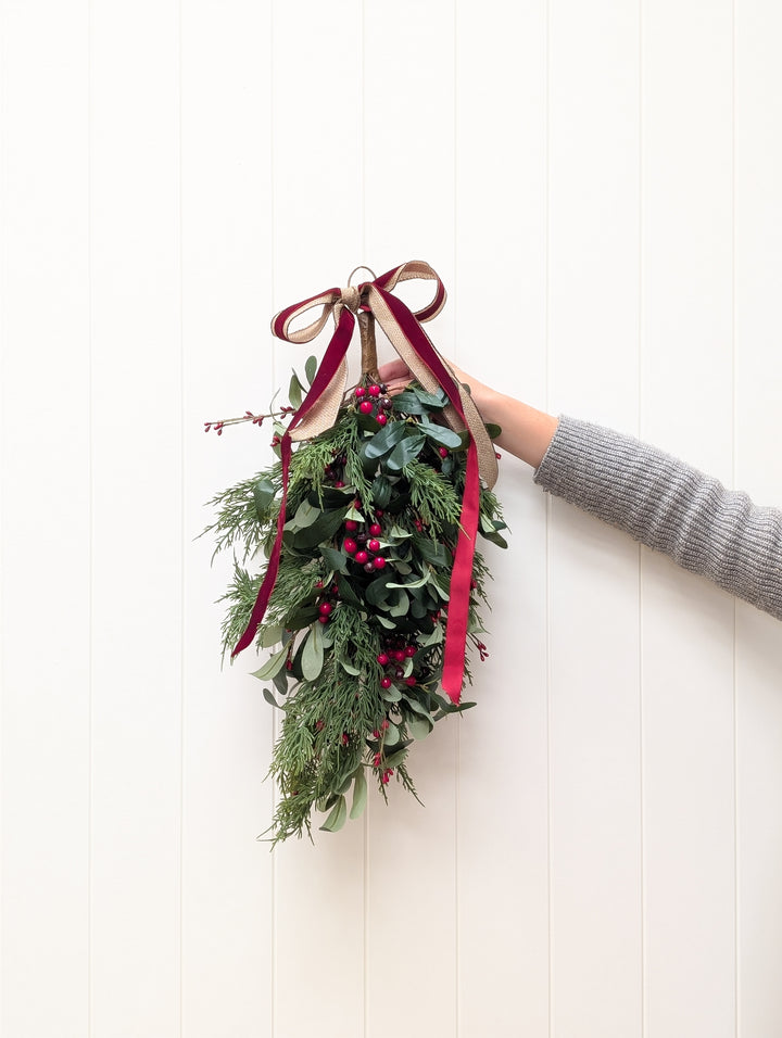 Olive Leaf &amp; Red Berry Hanging Swag