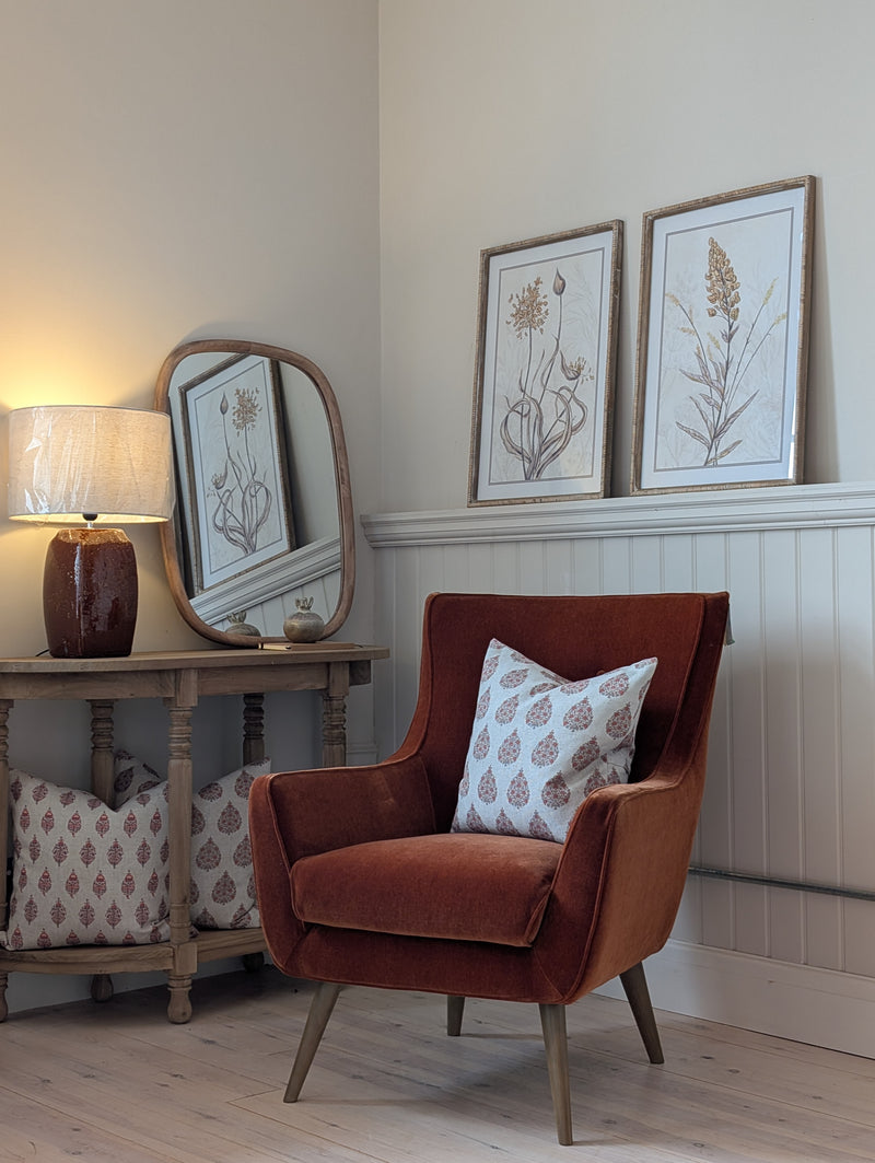Button Back Bobby Armchair - Rust Velvet