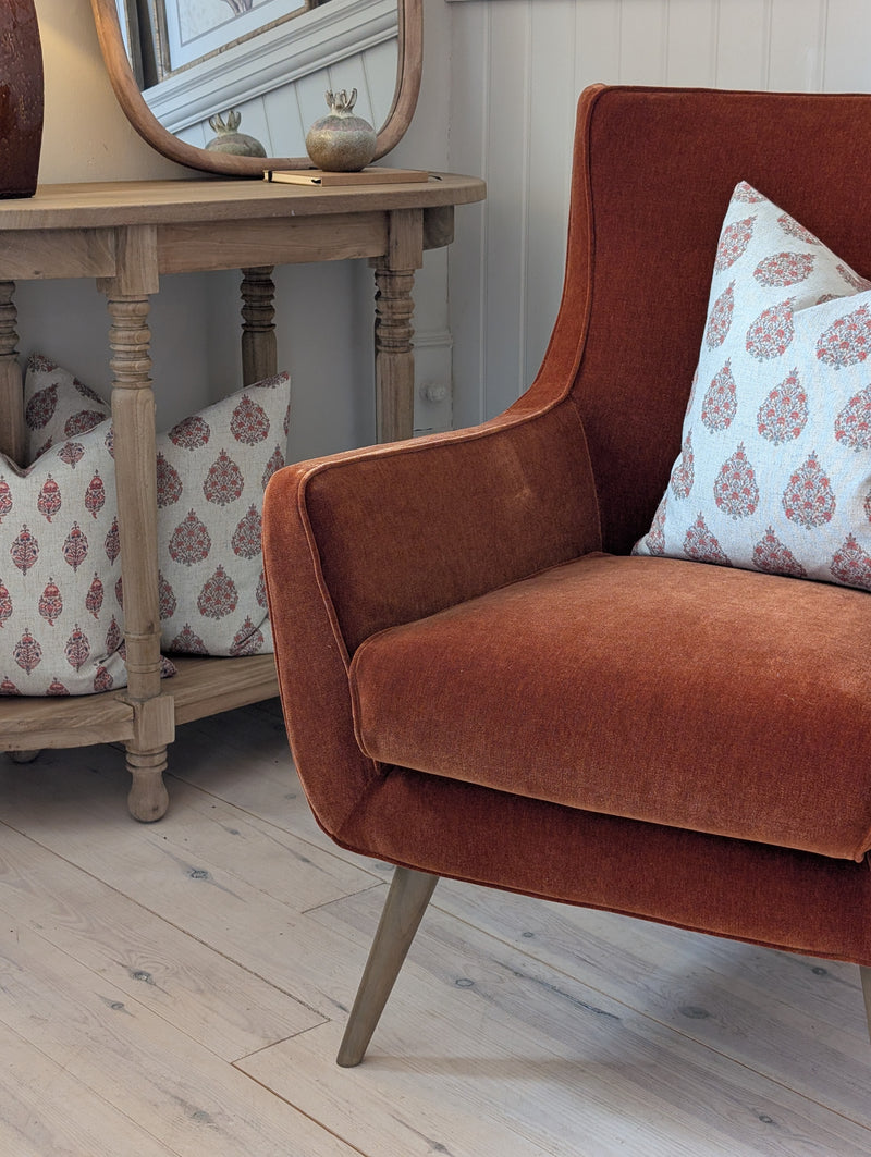 Button Back Bobby Armchair - Rust Velvet