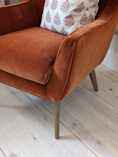 Button Back Bobby Armchair - Rust Velvet