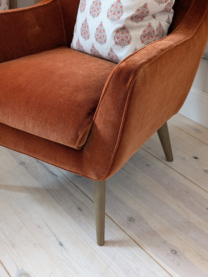 Button Back Bobby Armchair - Rust Velvet