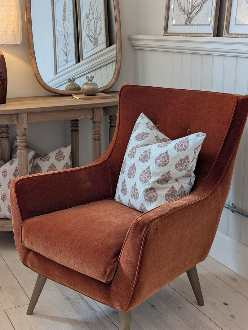 Button Back Bobby Armchair - Rust Velvet
