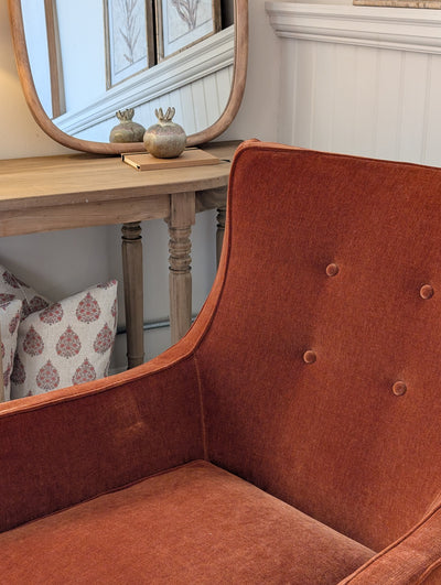 Button Back Bobby Armchair - Rust Velvet