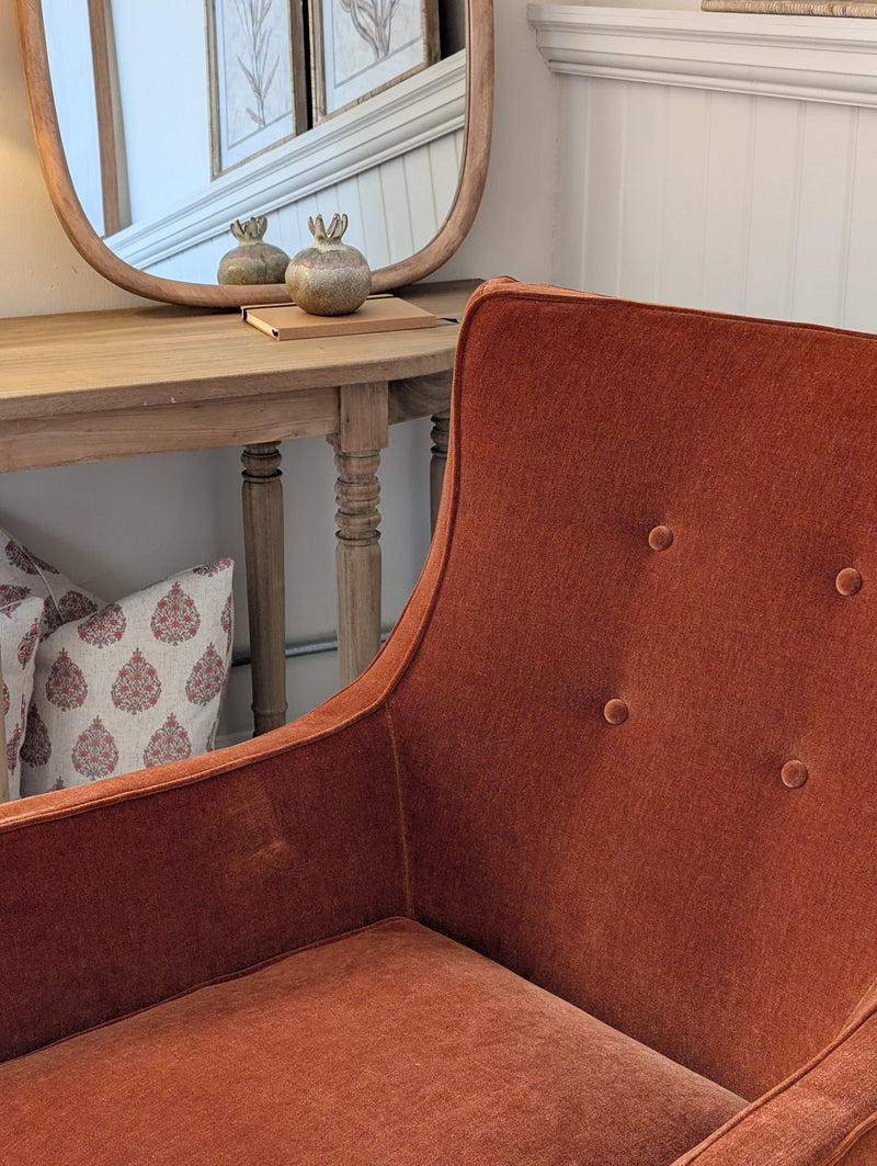 Button Back Bobby Armchair - Rust Velvet