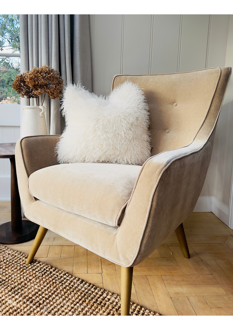 Button Back Bobby Armchair - Taupe Velvet