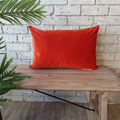 Contra Tangerine Velvet and Linen Rectangular Cushion