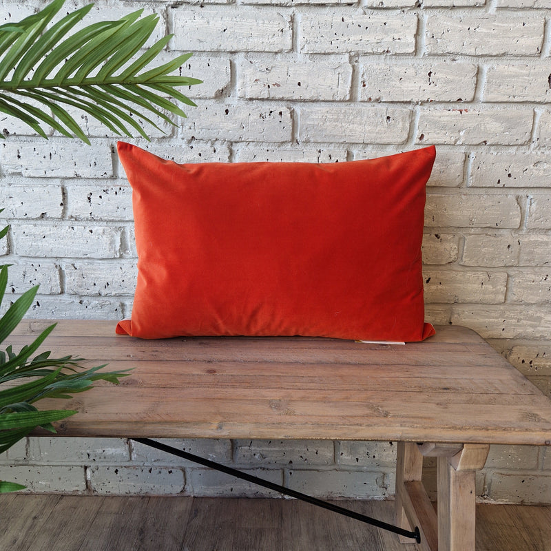 Contra Tangerine Velvet and Linen Rectangular Cushion