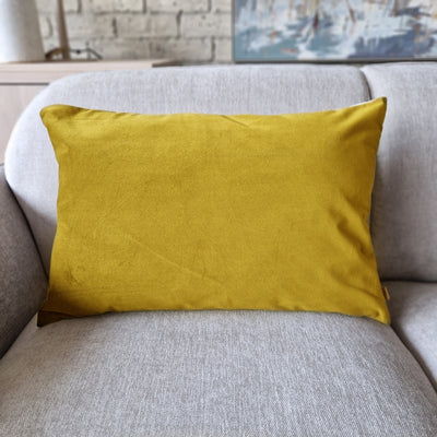 Contra Mustard Velvet and Linen Rectangular Cushion